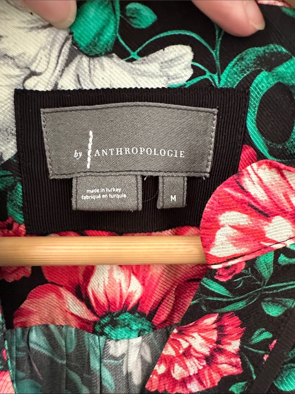 Anthropologie Black Floral Wrap Dress with Green and Pink Accents - Picture 2 of 3